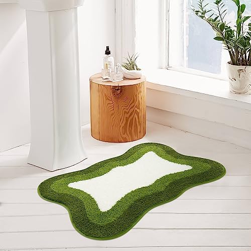 HAOCOO Bath Mats for Bathroom Non Slip, 18x25 inch Green Gradient Irregular Shape Cute Bath Mat, Microfiber Washable Absorbent Carpet Floor Mats for Bathroom Indoor Door Mat Sink Tub Shower