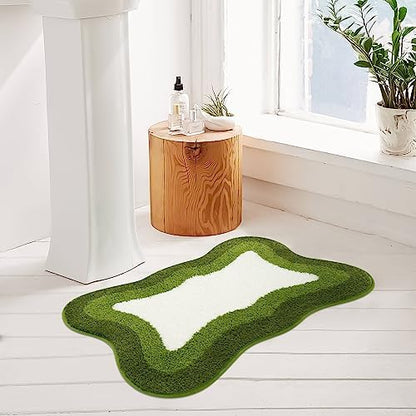 HAOCOO Bath Mats for Bathroom Non Slip, 18x25 inch Green Gradient Irregular Shape Cute Bath Mat, Microfiber Washable Absorbent Carpet Floor Mats for Bathroom Indoor Door Mat Sink Tub Shower