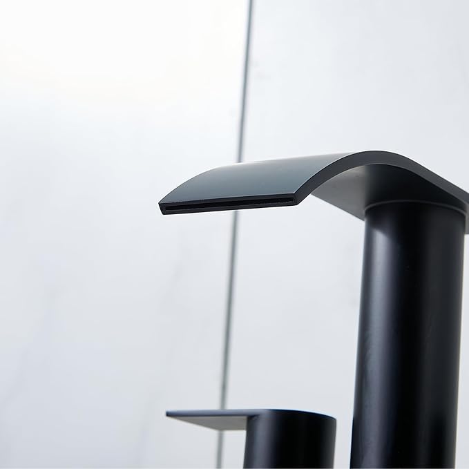 IKEBANA Modern 2 Handle Waterfall Bathroom Faucet, Matte Black, Stainless Steel, Lead-Free, 4 inches Centerset, Includes Pop Up Drain and Supply Hoses