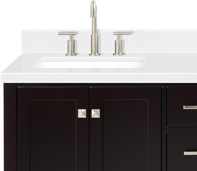 ARIEL Cambridge 60-inch Bathroom Vanity with Sink,Solid Wood, 1.5-inch Carrara White Quartz Countertop, Double Rectangular Porcelain Sink, 4 Soft Closing Doors, 6 Dovetail Drawers, Espresso