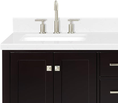 ARIEL Cambridge 60-inch Bathroom Vanity with Sink,Solid Wood, 1.5-inch Carrara White Quartz Countertop, Double Rectangular Porcelain Sink, 4 Soft Closing Doors, 6 Dovetail Drawers, Espresso
