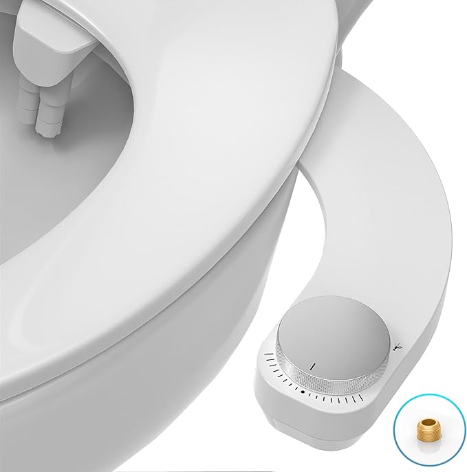 Bidet Attachment for Toilet - Left Handed Bidet Ultra-Slimt Non-Electric Dual Nozzle (Frontal & Rear Wash) Adjustable Water Pressure, Water Bidet Toilet Seat Attachment,Easy to Install (Silver)