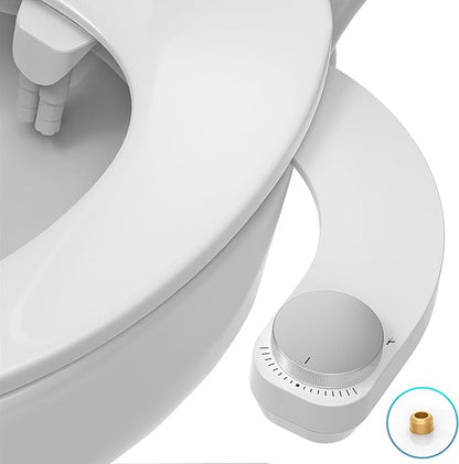 Bidet Attachment for Toilet - Left Handed Bidet Ultra-Slimt Non-Electric Dual Nozzle (Frontal & Rear Wash) Adjustable Water Pressure, Water Bidet Toilet Seat Attachment,Easy to Install (Silver)