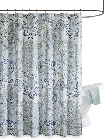 Madison Park Isla Shower Curtain for Bathroom, Cotton, 72 x 72, Blue