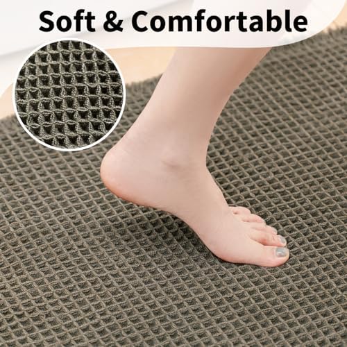 Waffle Bath Mat, Boho Bathroom Rugs Non Slip Washable, 18" x 30"