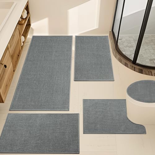 YIHOUSE Bathroom Rugs Thin Bath Mat Sets 5 Pieces Quick Dry,Grey