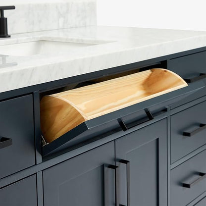 DKB Isabella 54" Midnight Blue Bathroom Vanity with Sink, 1.5" Edge Italian Carrara Marble Countertop, Rectangular Sink, 2 Soft-Closing Doors, 9 Dovetail Drawers