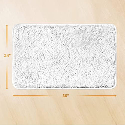 Yeaban Chenille White Bathroom Rug 24"x36", Non-Slip Rubber Backing