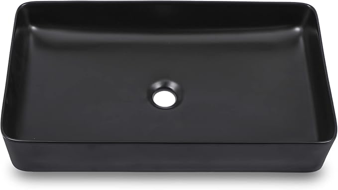 Black Vessel Sink - Dcolora 24 x 14 Bathroom Sink Matte Black Rectangular Above Counter Vessel Sink Ceramic Countertop Lavatory Vanity Bowl Sink Art Basin Sink