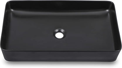 Black Vessel Sink - Dcolora 24 x 14 Bathroom Sink Matte Black Rectangular Above Counter Vessel Sink Ceramic Countertop Lavatory Vanity Bowl Sink Art Basin Sink