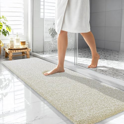 OLANLY Microfiber Bathroom Rugs 59x20, Quick Dry Bath Mat, Sand and White