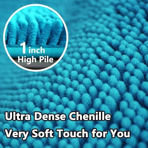 Bathroom Rugs Chenille, Extra Thick and Absorbent, Non-Slip, Machine Washable, Dry Quckily, Soft Cozy Plush, Used Under Shower Bathtub and Sink, Bath Mat Sets Turquoise