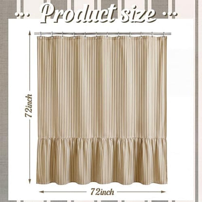 HunnmingRe Taupe Farmhouse Striped Shower Curtain Ruffle Hem 72x72''