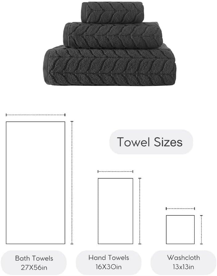 BAGNO MILANO Turkish Cotton Bath Towels, Hand Towels - Soft Plush Jacquard Collection Luxury Towels Set (Charcoal, Towel Set of 3)