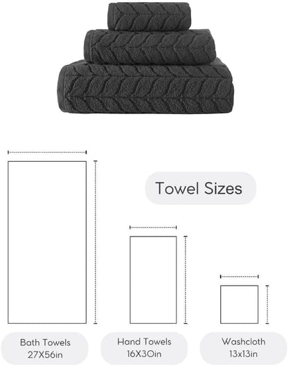 BAGNO MILANO Turkish Cotton Bath Towels, Hand Towels - Soft Plush Jacquard Collection Luxury Towels Set (Charcoal, Towel Set of 3)