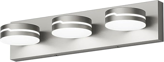 Vanity Lights for Bathroom, 18.9in Brushed Nickel Bathroom Light Fixtures Over Mirror, 3-Light Modern LED Wall Sconce Makeup Lighting, 350° Rotatable, Dimmable 6000K Cool White, Hardwired
