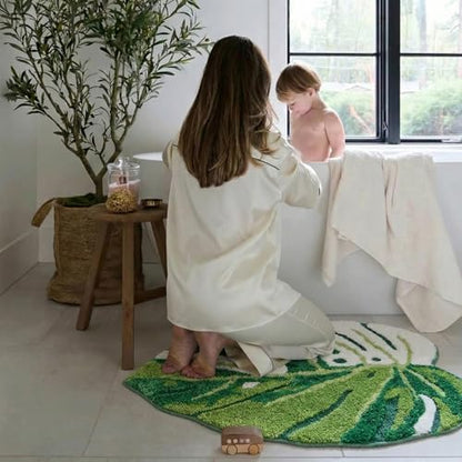 Monstera Bath Mat,Green Leaf Rug 26"X21",Soft Leaf Pattern Bathroom Rug