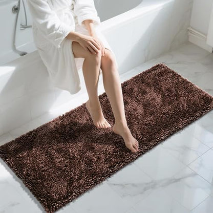 Yimobra Long Bathroom Rugs Runner 60x24 Inch, Extra Thick Soft Absorbent Chenille Bath Mat, Non Slip Machine Washable, Quick Dry Bath Rugs for Bathroom Floor, Tub and Shower, Brown
