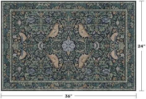 Washable Floral Small 2x3 Dark Blue Entryway Rugs Indoor, Botanical Bird Kitchen Floor Mats, Non-Slip & Soft Boho Carpet for Bathroom, Low Pile Stain Resistant Throw Rugs Bedroom