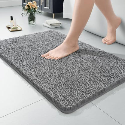 LOCHAS Luxury Bathroom Rug Shaggy Bath Mat 24 x 36 Inch, Light Gray