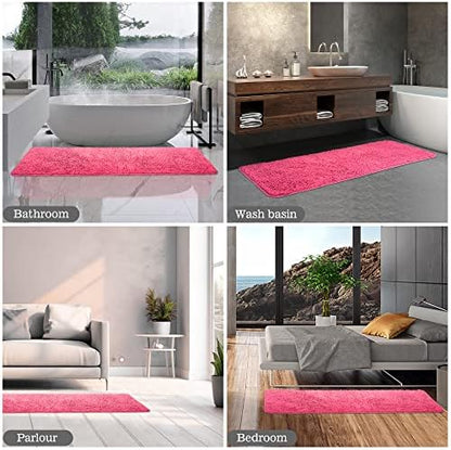 Yeaban Chenille Hot Pink Bathroom Runner Rug 24"x72"
