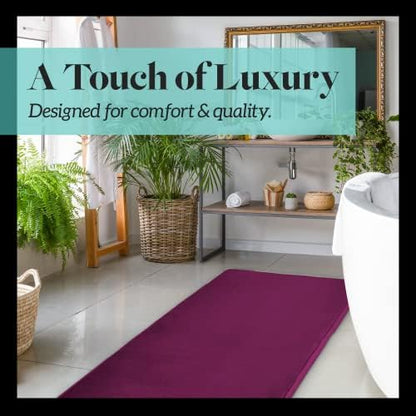 Memory Foam Bath Mat Non Slip Absorbent Super Cozy Velvet Bathroom Rug Carpet (22 inches X 36 inches, Eggplant)