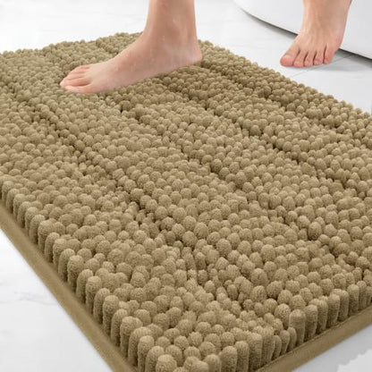 Bcoimo Small Bath Rug Mat,24x17 Chenille Non Slip Tan Bathroom Shower Mats
