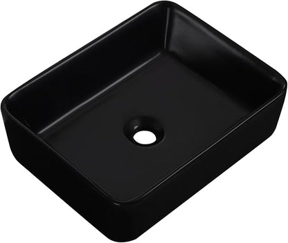 Vessel Sink 19"x15" Rectangular Bathroom Sink Modern Black Porcelain Ceramic Above Counter Drop-in Vanity Sink for Bathrooms Art Basin