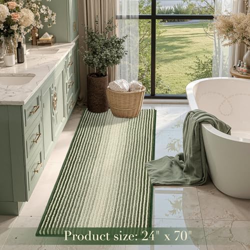 BSICPRO Large Bathroom Rugs Runner, 24x70 Chenille Bath Mats, Sage Green