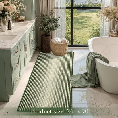BSICPRO Large Bathroom Rugs Runner, 24x70 Chenille Bath Mats, Sage Green