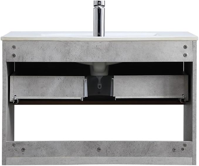 Elegant Decor Kasper 30" Single Porcelain Top Floating Bathroom Vanity in Gray