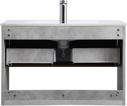 Elegant Decor Kasper 30" Single Porcelain Top Floating Bathroom Vanity in Gray