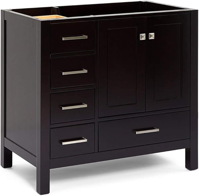 ARIEL Cambridge 36-inch Bathroom Vanity Base Cabinet,Solid Wood, 2 Soft Closing Doors, 5 Dovetail Drawers, Espresso