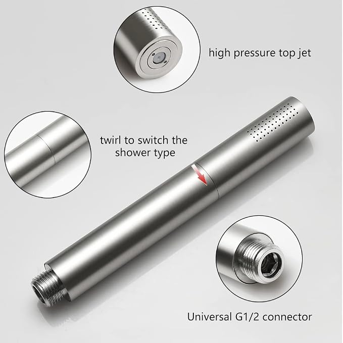 Brushed Nickel Dual Modes Brass Shower Wand High Pressure 7 Inch Brushed Finish Shower Head Sprayer Hand 2 In 1 Function Handheld Shower Head Set with 59 Inch Hose, Bracket