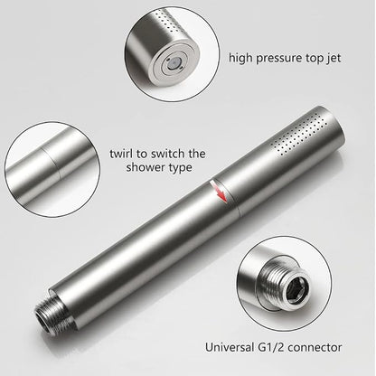 Brushed Nickel Dual Modes Brass Shower Wand High Pressure 7 Inch Brushed Finish Shower Head Sprayer Hand 2 In 1 Function Handheld Shower Head Set with 59 Inch Hose, Bracket