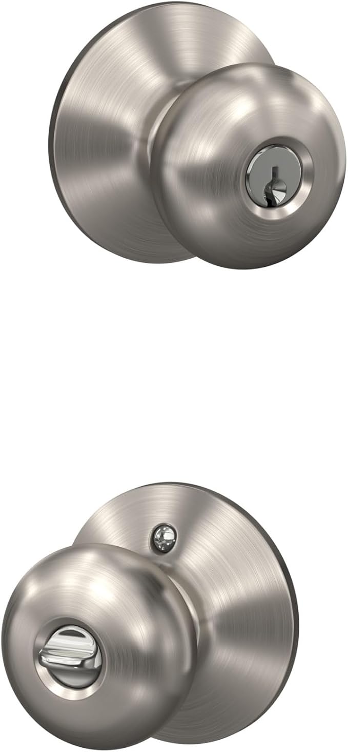 Schlage F51A PLY 619 Plymouth Door Knob, Keyed Entry Lock, Satin Nickel