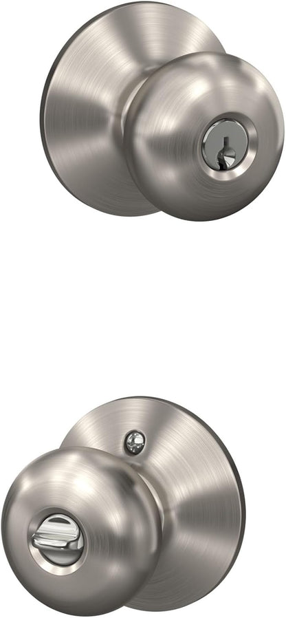 Schlage F51A PLY 619 Plymouth Door Knob, Keyed Entry Lock, Satin Nickel