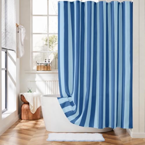 Ohocut Vertical Striped Shower Curtain, Cute Retro Vintage Double Blue Stripe Bathroom Shower Curtain, Waterproof Polyester Fabric Modern Bath Curtain for Bathroom 72x72 Inches
