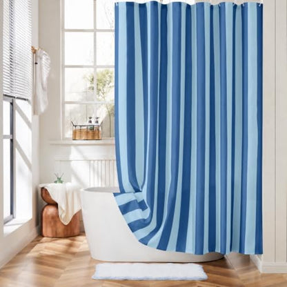 Ohocut Vertical Striped Shower Curtain, Cute Retro Vintage Double Blue Stripe Bathroom Shower Curtain, Waterproof Polyester Fabric Modern Bath Curtain for Bathroom 72x72 Inches