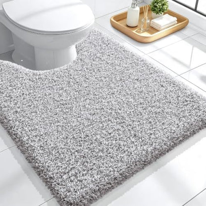 OLANLY Microfiber Bathroom Rugs U-Shaped Mats 24x20, Light Grey and White