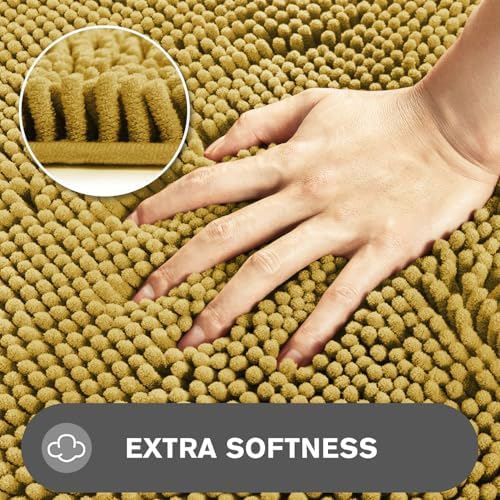Bathroom Rugs 30 x 50 Inch – Extra Large Bath Mat | Absorbent and Washable Thick Chenille Bath Rugs Non-Slip Runner Rug for Bathroom, Shower, Tub(Mustard)