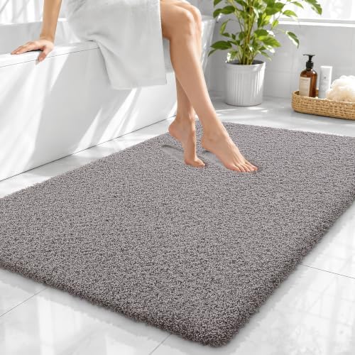 OLANLY Microfiber Large Bathroom Rugs 40x32, Soft Bath Mat, Light Grey
