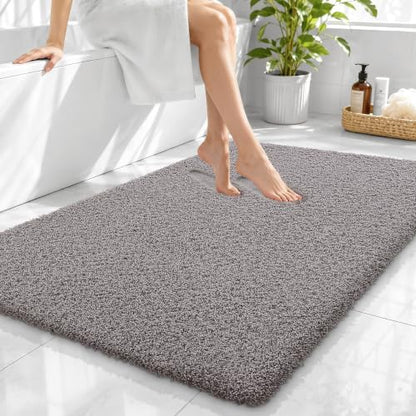 OLANLY Microfiber Large Bathroom Rugs 40x32, Soft Bath Mat, Light Grey