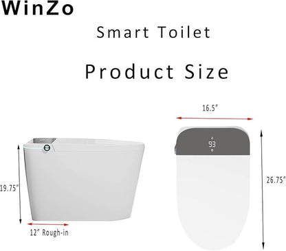WinZo Smart Toilet, Tankless Toilets with Heated Seat, Auto Open & Close, Smart with Bidet Built In ADA Chair Comfort Height, Dryer and Warm Water Sprayer, Featuring Foot Sensor and Grey LED Display