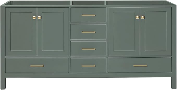 ARIEL Cambridge 72-inch Bathroom Vanity Base Cabinet,Solid Wood, 4 Soft Closing Doors, 6 Dovetail Drawers, Vintage Green