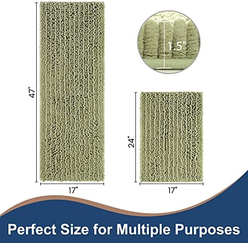 Luxury Chenille Light Sage Green Bathroom Rugs Sets 2 Piece, Thickened Hot Melt Rubber Bottom Bath Mats for Bathroom Non Slip,Bath Rugs Quick Dry Machine Washable for Shower Mat (47"x17"+17"x24")