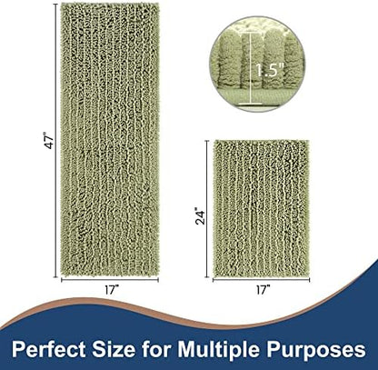 Luxury Chenille Light Sage Green Bathroom Rugs Sets 2 Piece, Thickened Hot Melt Rubber Bottom Bath Mats for Bathroom Non Slip,Bath Rugs Quick Dry Machine Washable for Shower Mat (47"x17"+17"x24")