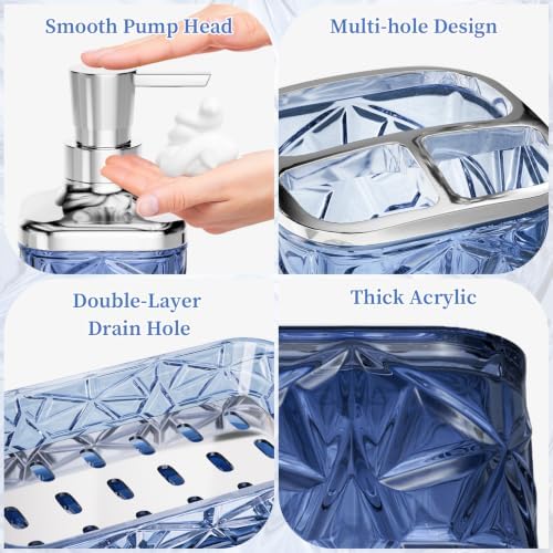 Bathroom Accessories Set, Navy Blue Bathroom Accessories, Acrylic Soap Dispenser and Toothbrush Holder Set, Qtip Holder Set, Bathroom Sink Set, Gift for Home Apartment