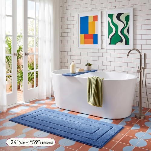 GRANNY SAYS Blue Bathroom Runner Rug 24" x 59", Soft Microfiber Bath Mat