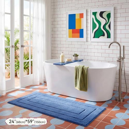 GRANNY SAYS Blue Bathroom Runner Rug 24" x 59", Soft Microfiber Bath Mat